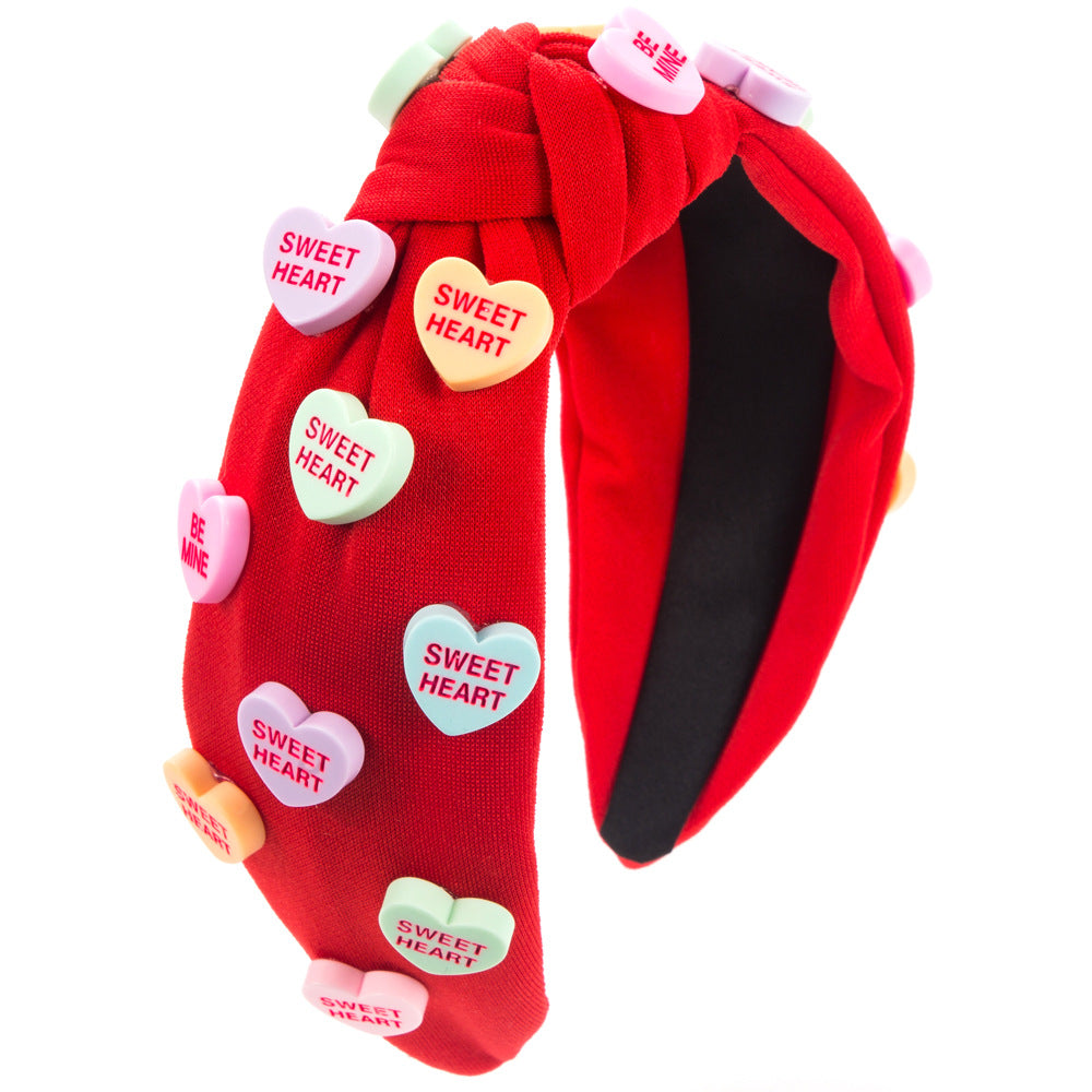 Wholesale Wide Edge Knotted Solid Color Fabric Valentine's Day Letter Love Red Headband